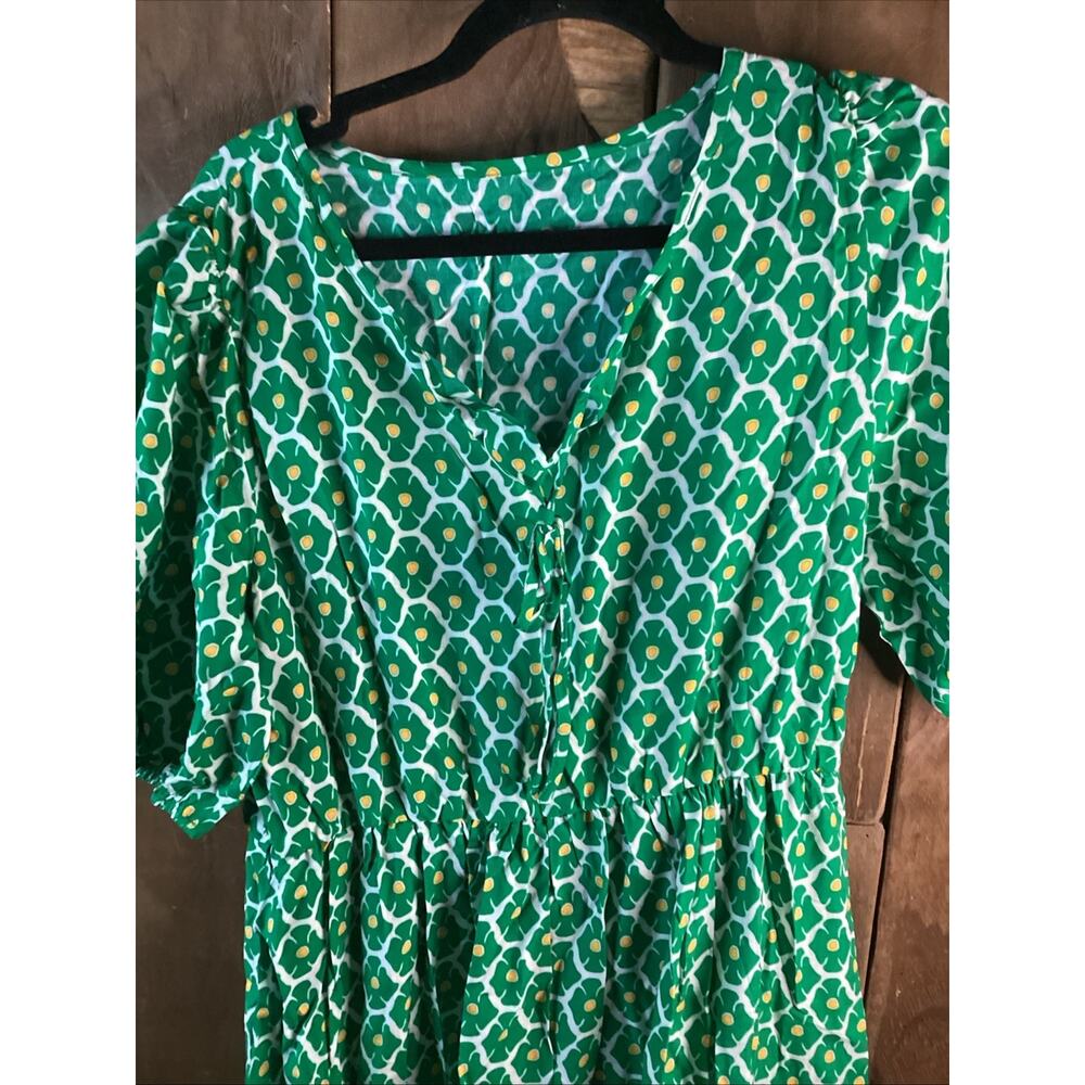 Cupshe Boho Floral Notched Neck Puff Sleeve Midi Dress, Green, Large - Picture 4 of 5